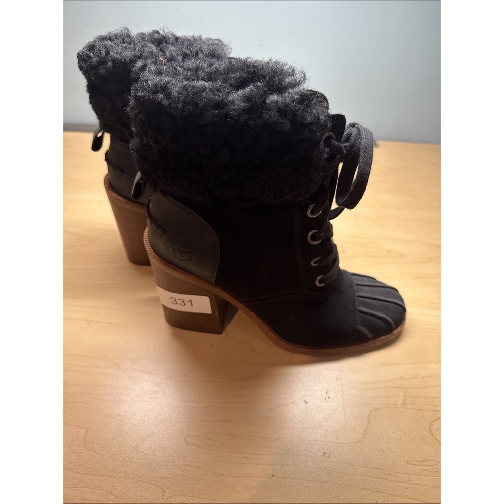UGG Womens Jaxon 1095058 Black Cuffed Lace Up Heeled Ankle Booties Size 9‎